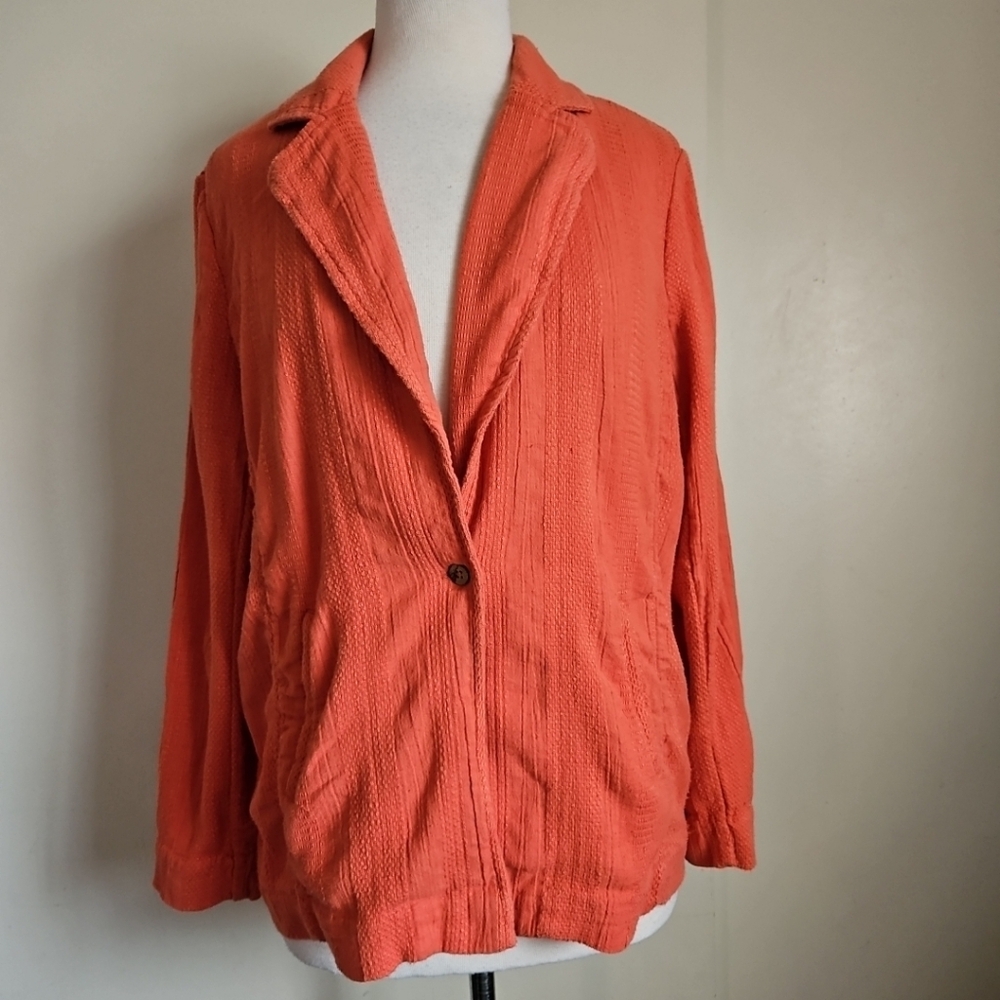 Free People Oversized Textured Jacket Blazer Coral With Pockets Size Small - Picture 3 of 15